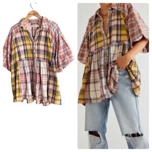 Free People Moon Bay Mixed Plaid Top